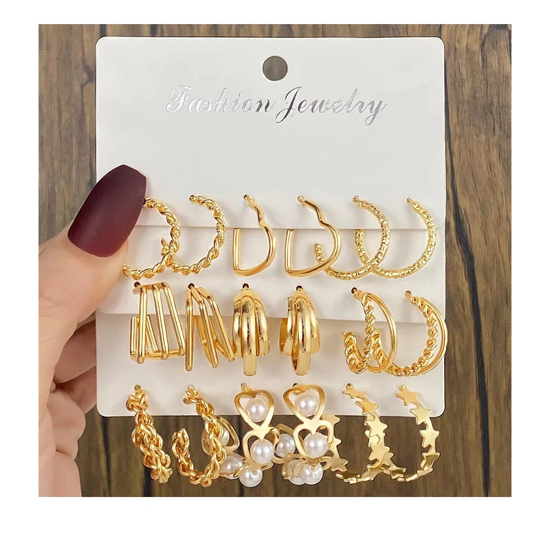 VKME New Fashion Geometric Pearl Heart Hoop Earrings for Women Jewelry