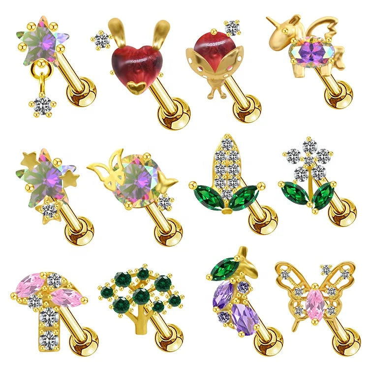 Gaby Hot Sale Gold Earrings Colorful Fruit Cartilage Studs Wholesale Helix Piercing Jewelry for Weddings