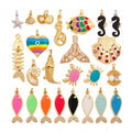 Marine Organism Fish Sea Conch Horse Shell Starfish Crab Fishbone Charm PendantGold Plated Zircon Jewelry Finding Supplies K73