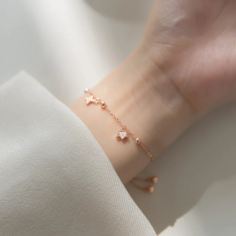 Zircon Round Star Crown Shape Adjustable Rose Gold Plated Chain 925 Sterling Silver Charm Bracelets Fashion Jewelry for Women