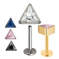 G23 ASTM F136 Titanium 16G Triangle Zircon Internal Thread Ear Stud Labret Tragus Earrings Lip Tongue Body Piercing Jewelry