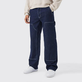 Custom Oversized Cargo Pants Denim Work Jean Custom Baggy Stitching Double Knee Carpenter Pants Men