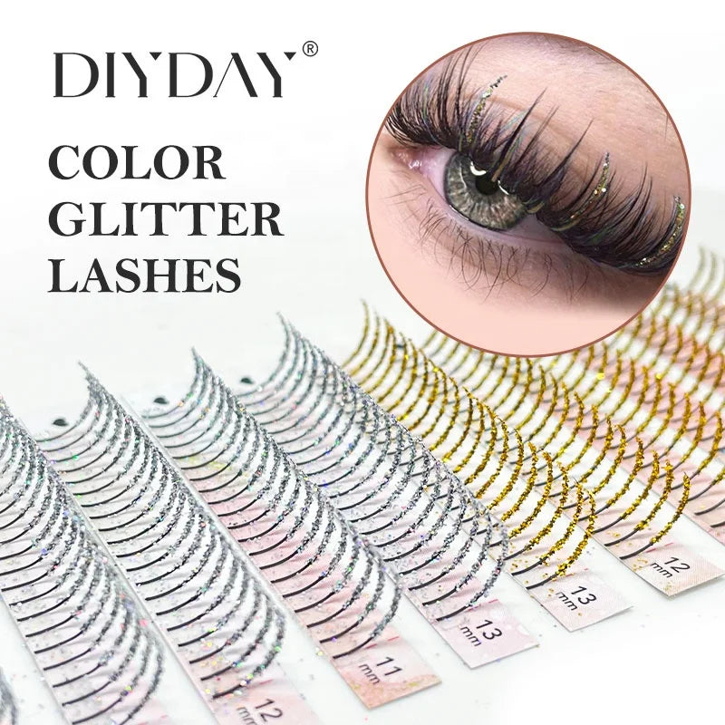 DIYDAY Colorful Glitter Premade Volume Fans DIY Pre Made Lash Fans for Private Labeling Cosmetics Private Labeling Cosmetics