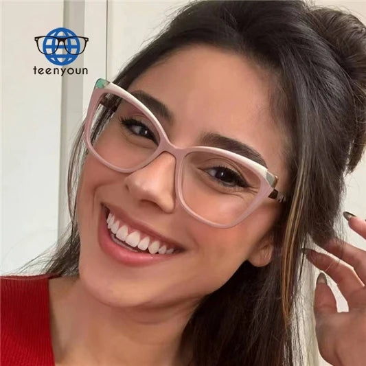 Teenyoun Luxury Eyeglass Designer Famous Vintage Blue Light Blocking Tr90 Frames Glasses Big Frame Cat Eye Eyewear Wholesale