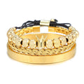 New 18K Gold Plated Stainless Steel Bracelet Crown Braided Beaded Set Bangle Bracelet Jewelry
