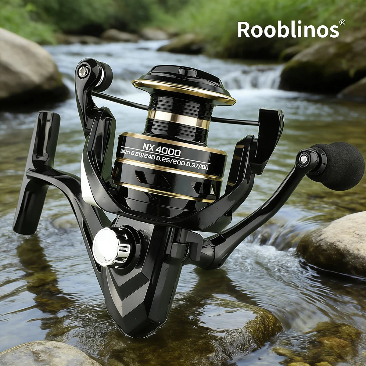 [Germany Stock] Rooblinos NX Left Hand Spinning Reel Hand Wheel 5.2:1 Gear Ratio Nylon River Lake Use Anti-Reverse Two-Speed
