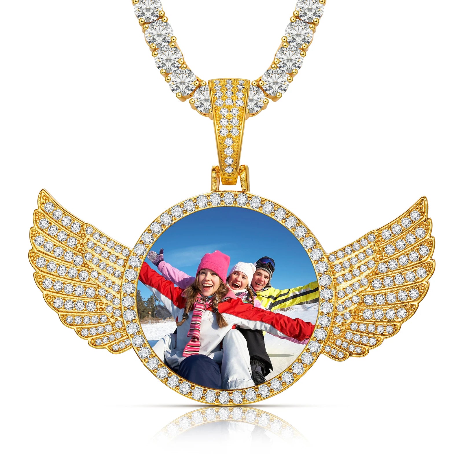Sublimation Blank Picture Charm 925 Sterling Silver Paved Moissanite Personality Iced Out Angel Wings Photo Pendant