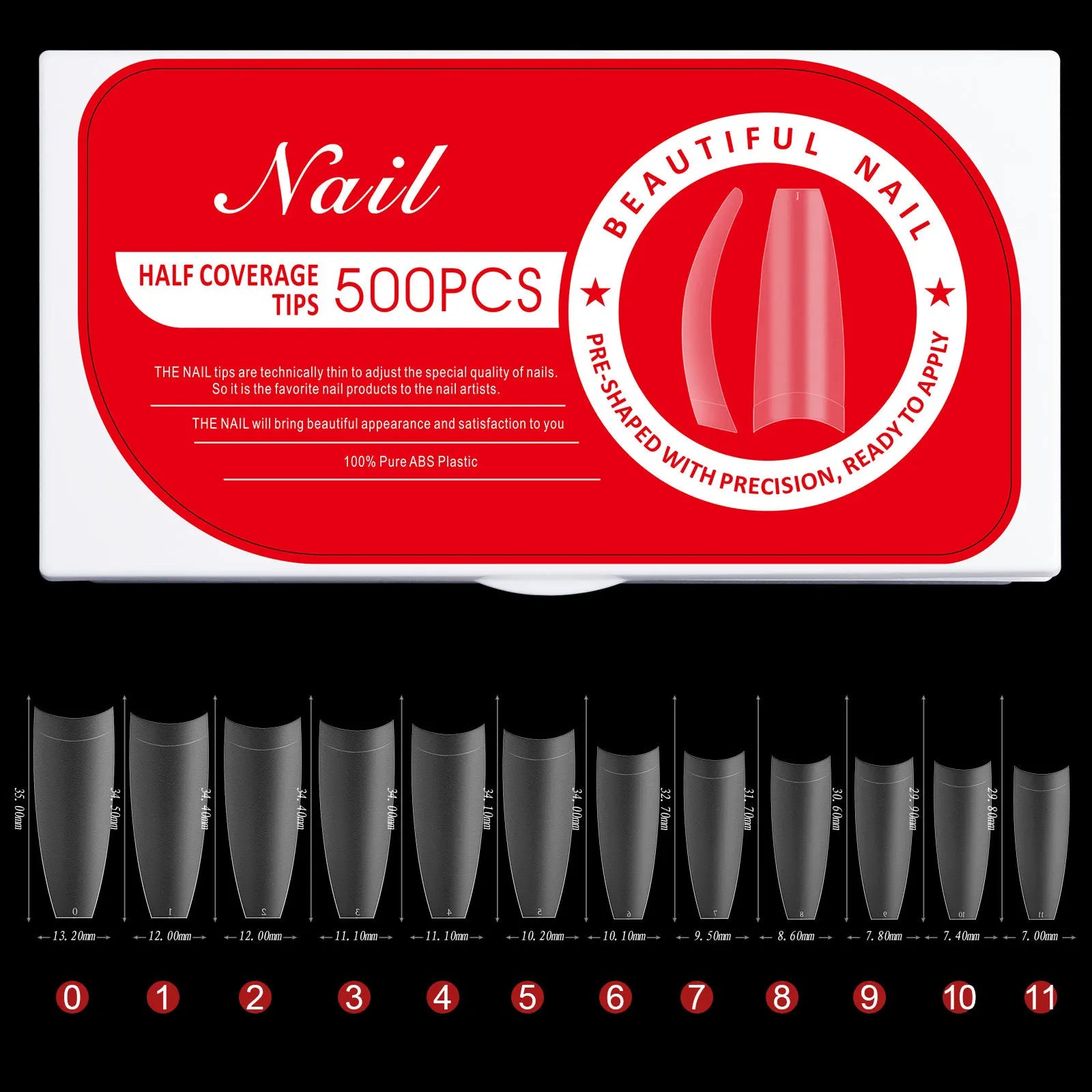 Ultra Thin Matte Inside Artificial Coffin Stiletto French Half Cover Style False Nail Tips 500pcs in Box