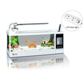 Mini Rectangle Betta Fish Tank with LED Lighting Glass Aquarium 2.5L Eco-Friendly LCD Display Screen Clock and Pen Holder