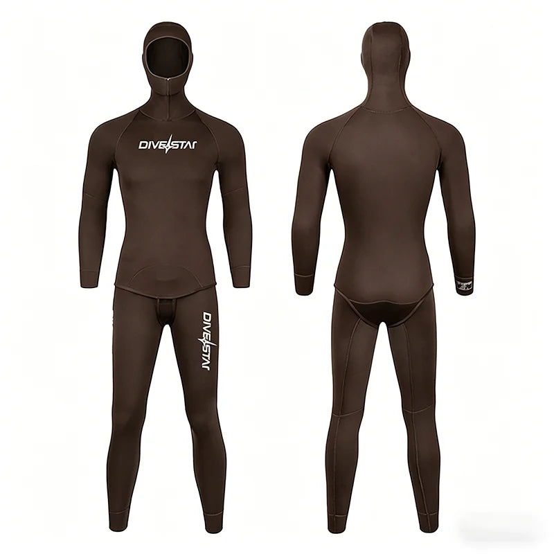DIVESTAR Men Freediving Wetsuit 2 Piece Hooded Jacket High Waist Pants Blind Stitch OEM Custom Logo 3mm Neoprene Suit
