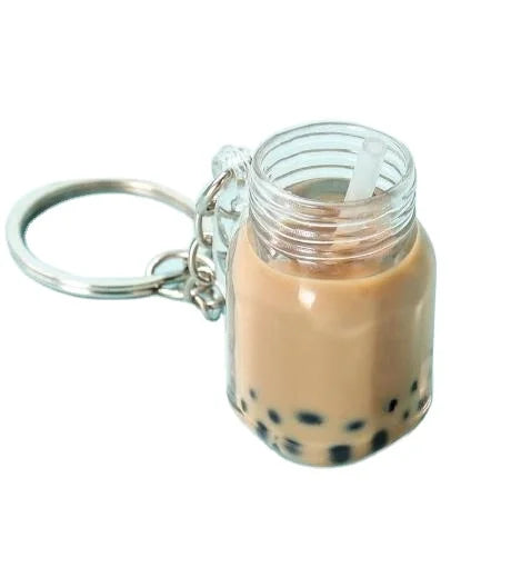 BSBH Pretty Bubble Tea Charm Pendant Keyrings Keychain Acrylic Liquid With Boba for Kids Lady Jewelry Fashion Holiday Gifts