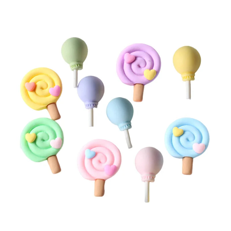 Lovely Matte Colored Round Heart Lollipop Simulation Flatback Candy Resin Charms for Diy Craft
