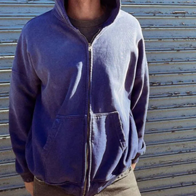 Custom Logo Men's Oversized Blank Vintage Faded Boxy Pullover Sweatshirt Plain Stone Acid Washed Hoodie With