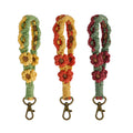 2023 New Boho Flower Macrame Keychain Wristlet Handmade Woven Floral Wristlet Bracelet Keychain Wristband