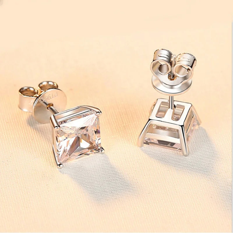 925 Sterling Silver Princess Cut Moissanite Stud Earrings