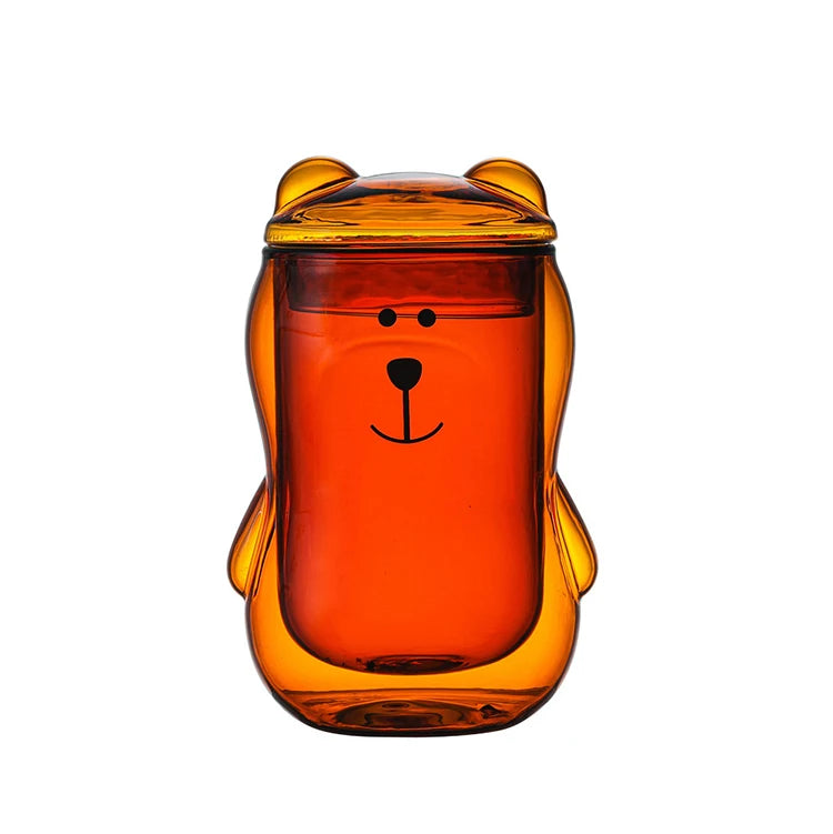 Hot Sell Brown Bear Animal Shape Double Wall Thermal Insulated Drinking Glasses Coffee Mugs for Drinking