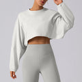 Round Neck Women Sweatshirt Gym Sports Short Set Yoga Running Loose Long Sleeve Workout Top Activewear  Yoga Leggings