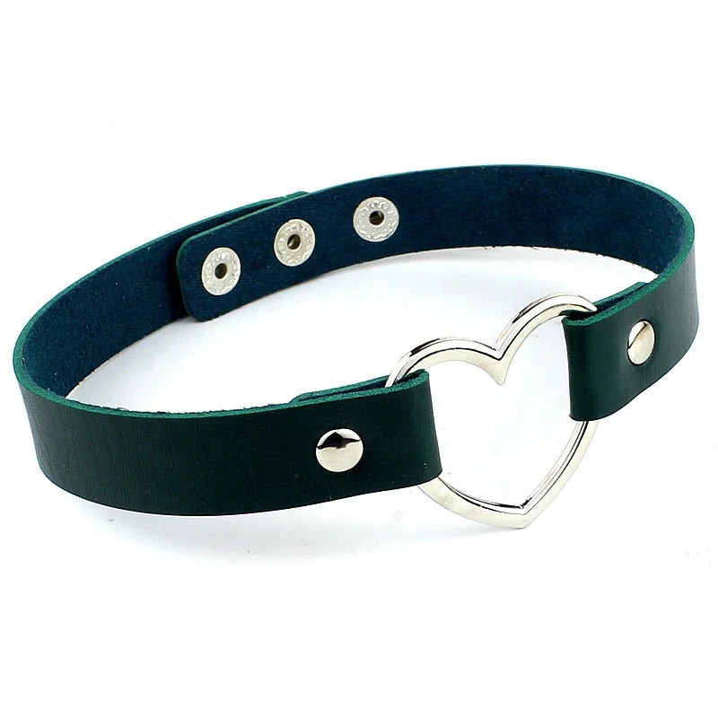 Punk Choker Necklace Adjustable Clavicle Chain Goth Choker Soft Collar PU Leather Heart Necklace for Women Girls