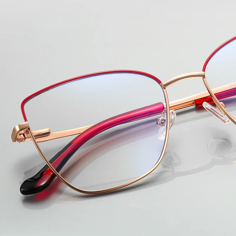 3056 Women's Cat's Eye Glasses Metal Spring Hinge Anti Blue Light Double-Colors Frames Purple Fashion Computer Eyeglasses