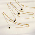 Multiple Style Black Agate Inlaid Rectangular Charm Necklace 18K Gold PVD Stainless Steel Chain Natural Stone Pendant Necklace