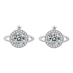 XEA012 Latest Designs Planet Stud Earrings 925 Sterling Silver Celestial Jewelry Moissanite Galaxy Planet Stud Earrings