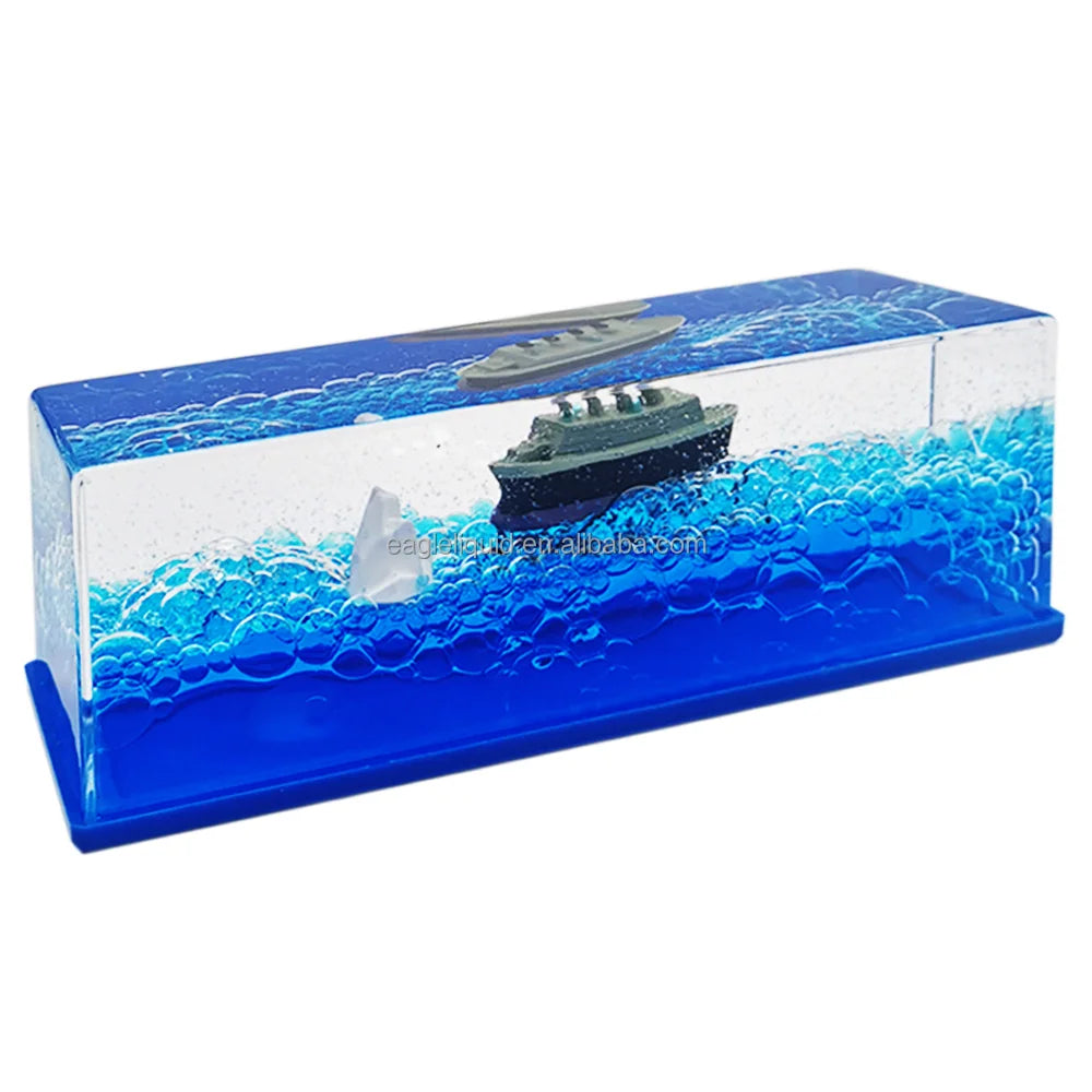 Liquid Floating Crafts Liquid Wave Decor Waving Liquid Floating Paper Weight with Floating Ship and Iceberg