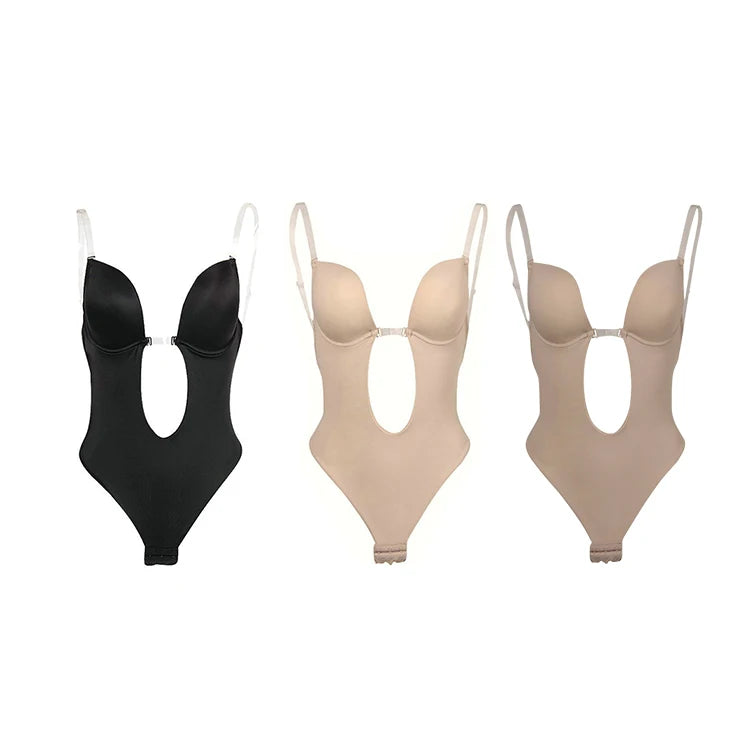 Backless Deep V Seamless Push up Plus Size Women Bodysuits Lift and Shape Bra
