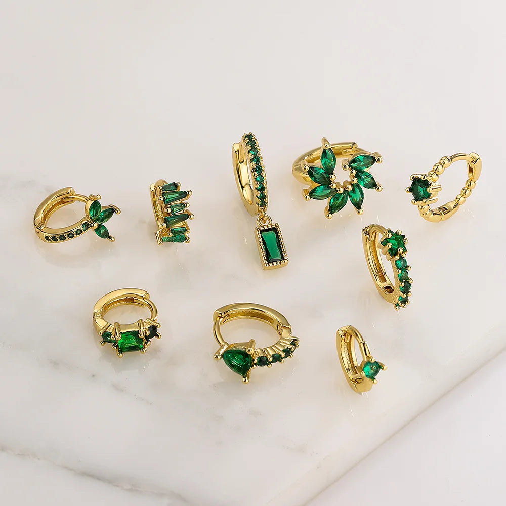 Fashion Chic Alloy Material Emerald Green Zircon Stone Cz Olive Hoop huggies Earring Jewelry Earrings Women