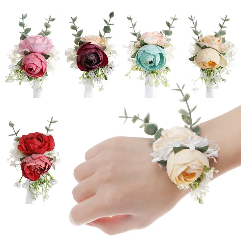 Other Decor Flower Wholesale High Quality Hot pink Red Blue White Silk Rose Floral Artificial Flowers Wedding Decoration Wrist