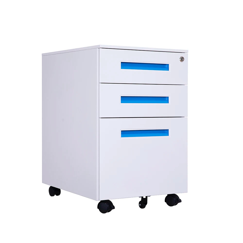 Modern 3-Drawer Mobile Metal Pedestal File Cabinet Key Lock for Home Office Gym Office School Supermarket Workshop Kitchen Use