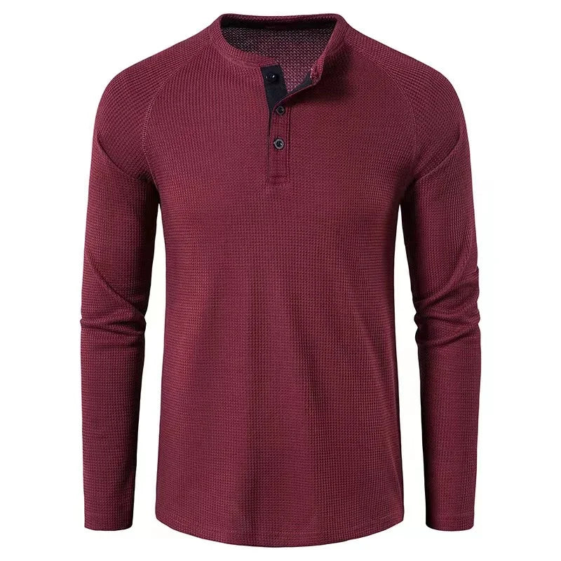 China Factory Top Quality  Europe America Size Mens Casual T-shirt Raglan Waffle Long Sleeve Outdoor Plain Oversized Tshirt