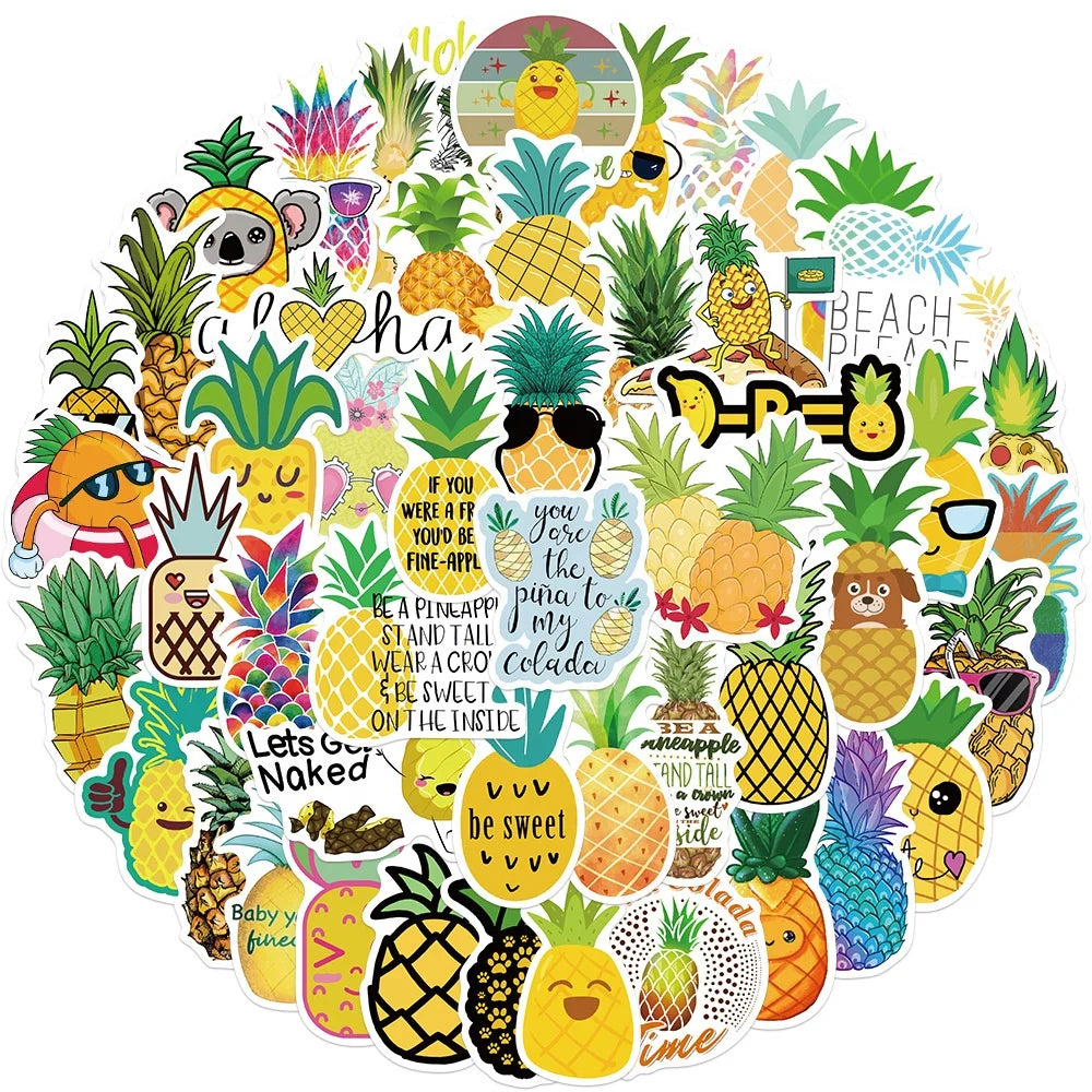 50Pcs Cute Pineapple Cartoon Fresh Yellow Fruit Stickers for Girl Student Children Funny Diy Decorative Paper Decals Sticker
