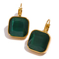 JINYOU 550 Delicate White Green Charm Square Opal Stone French Hook Earrings Stainless Steel 18k Gold Plated Waterproof Jewelry