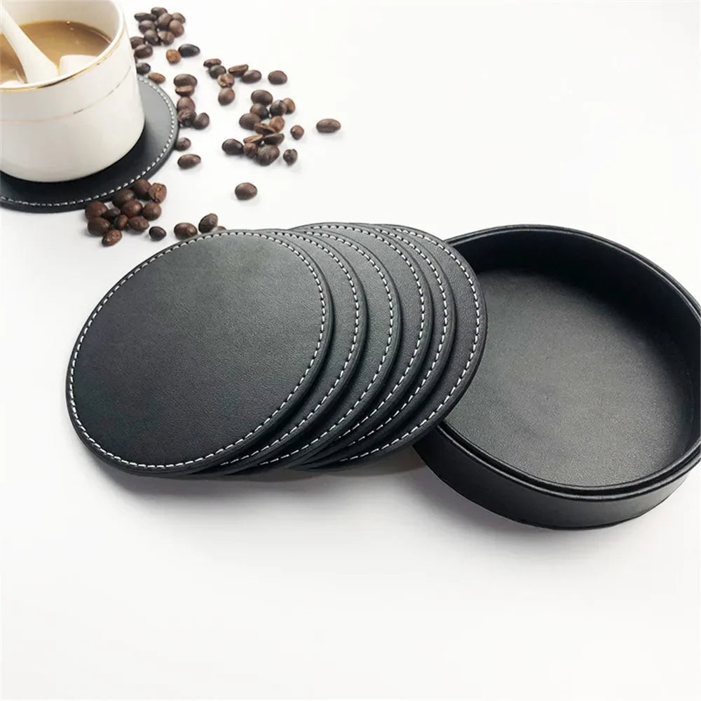 Tabletex Hot Selling 2024 China Supplier Bulk Custom Design Blank PU Leather Cup Coaster for Drink