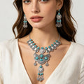 Bohemian Vintage Style Women's Jewelry Set Golden Beads Carves Flower Statement Necklace and Earrings for Wedding