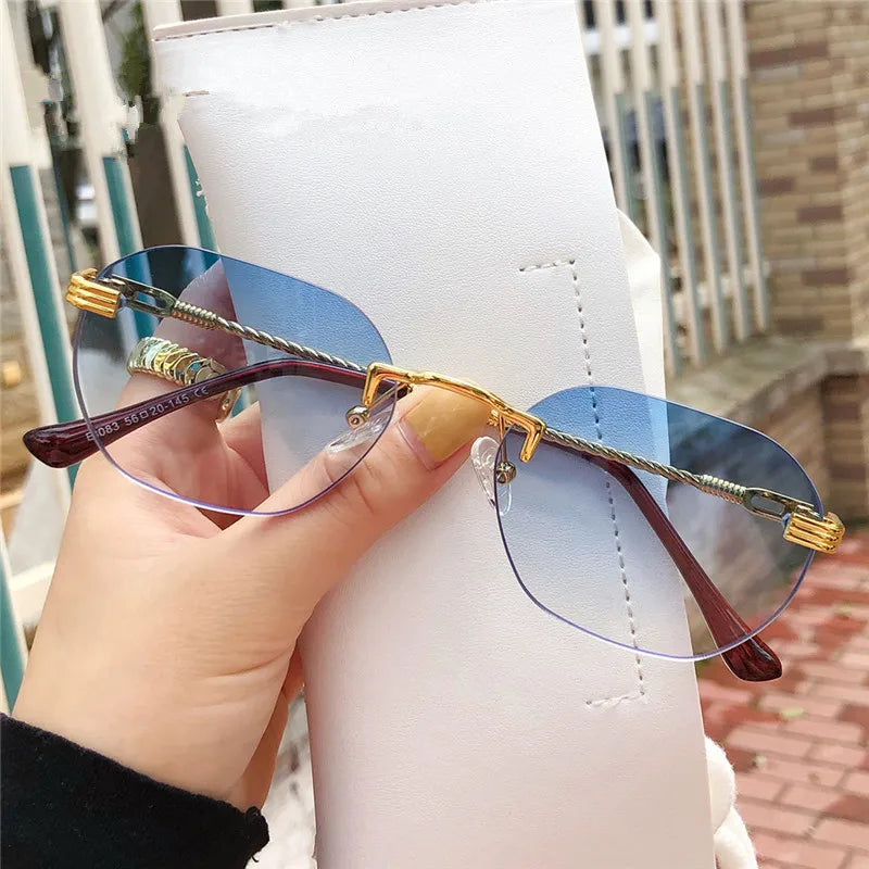 Jiuling Eyewear Luxury Style Gradient Sun Glasses Retro Frameless Sunglasses Eyewear Small Square Metal Oval Rimless Sunglasses