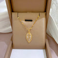Fashion Micro Pave CZ Leaf Pendant Necklace 18k Gold Plated Stainless Steel Chain Leaf Shape Necklace for Women