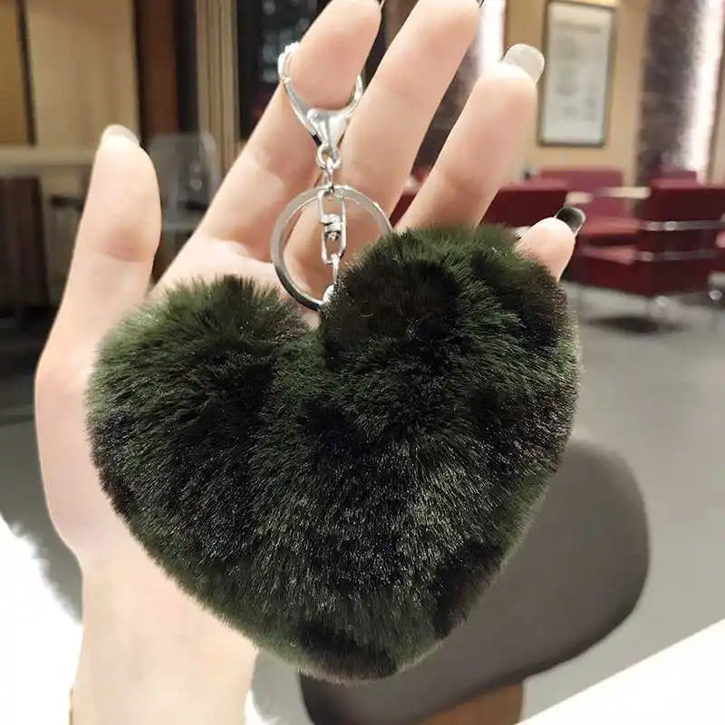 Cute Green Pom Pom Silver Fur Puff Key Holder Ball Shape  Frenchie Kids Anime Heart Keychain