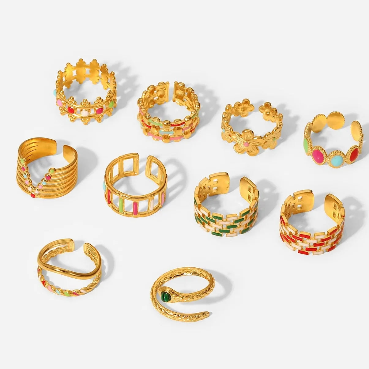 Fashion Geometric Colorful Enamel Ring Creative Personalized Anti Tarnish Stainless Steel Opening Ring Jewelry Party Gift