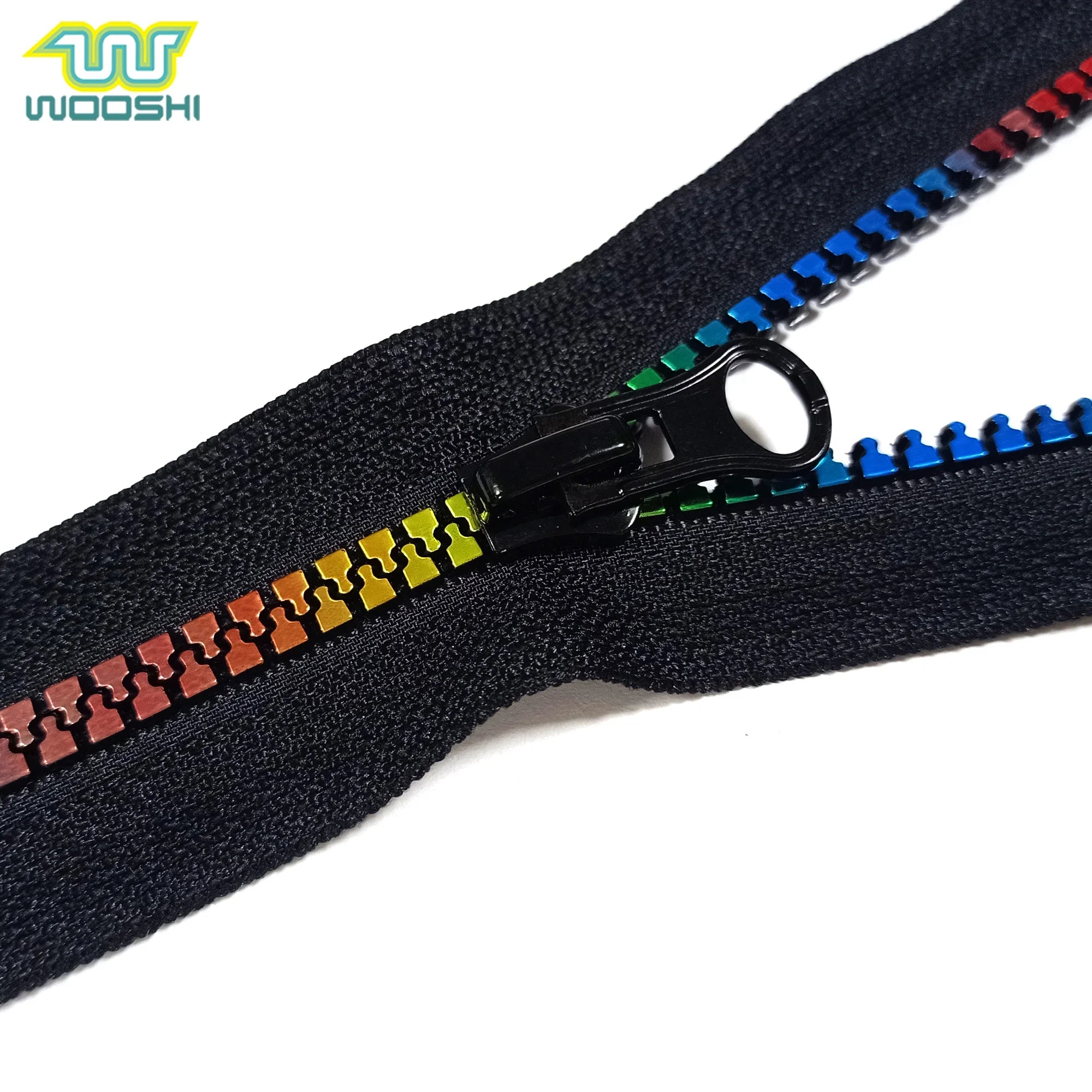 5# Plastic Zipper Rainbow Teeth 20CM Open-end With Auto-lock Slider Thumb Puller