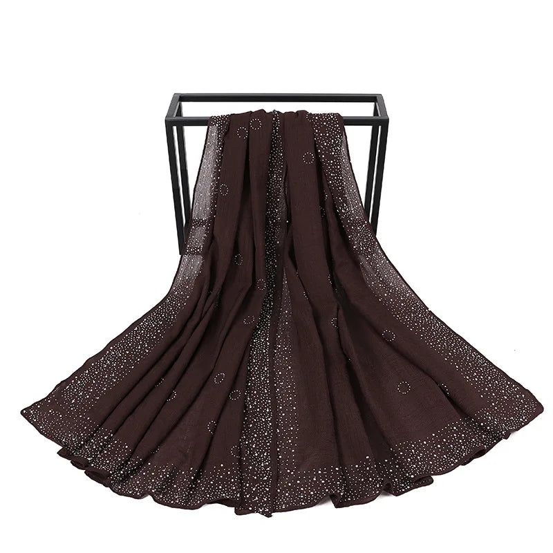 Girls Bling Diamond Women's Clothing Hijab Solid Glitter Scarf Shawl Malaysian Viscose Material for Woman