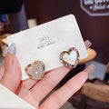 Asymmetrical Ear Sud for Women Rhinestone Heart Earring 925 Silver Needle Crystal Baroque Love Peach Ear Stud Earrings for Women