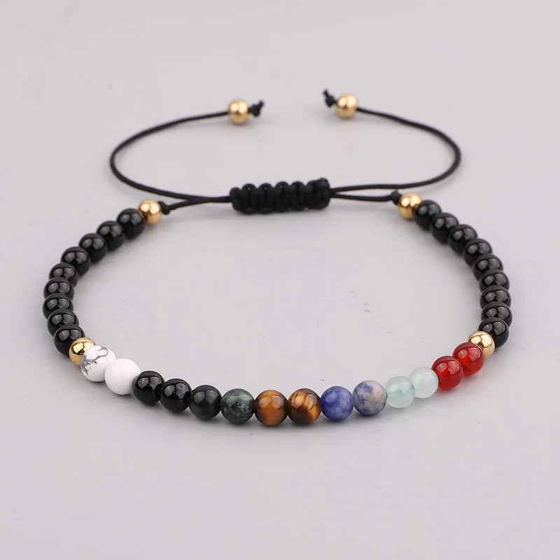 New Fashion 4mm Gemstone Natural Agate Chakra Stone Handmade Braided Macrame Beads Bracelet Men Women JBS11291