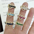 RM1558 Chic 18K Gold Pink Green Clear Diamond CZ Baguette Heart Stacking Rings Engagement Ring Gift for Her