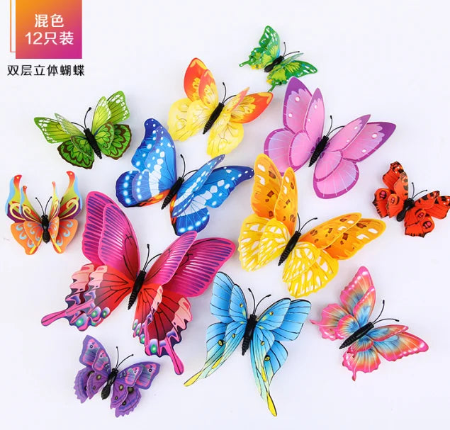 3D Double Layer Simulation Butterfly Creative Home Living Room Background Wall Decorative Paste PVC Mix Color 6-12cm Custom Logo