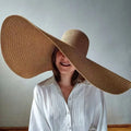 Oversized Beach Straw Hat for Women Fashion Large Wide Brim Visor Hats Handmade Roll up Floppy Sun Hat for Summer Beach Cap