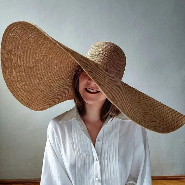 Oversized Beach Straw Hat for Women Fashion Large Wide Brim Visor Hats Handmade Roll up Floppy Sun Hat for Summer Beach Cap
