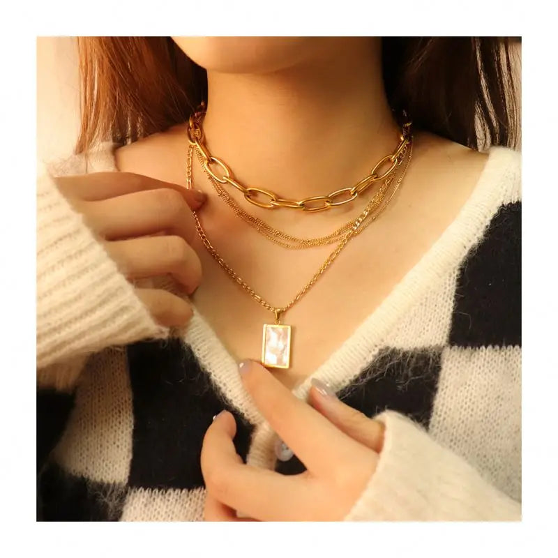 Chris April in Stock 14k Gold Plated Beads  316l Stainless Steel Simple Design Multilayer Stacking Necklace