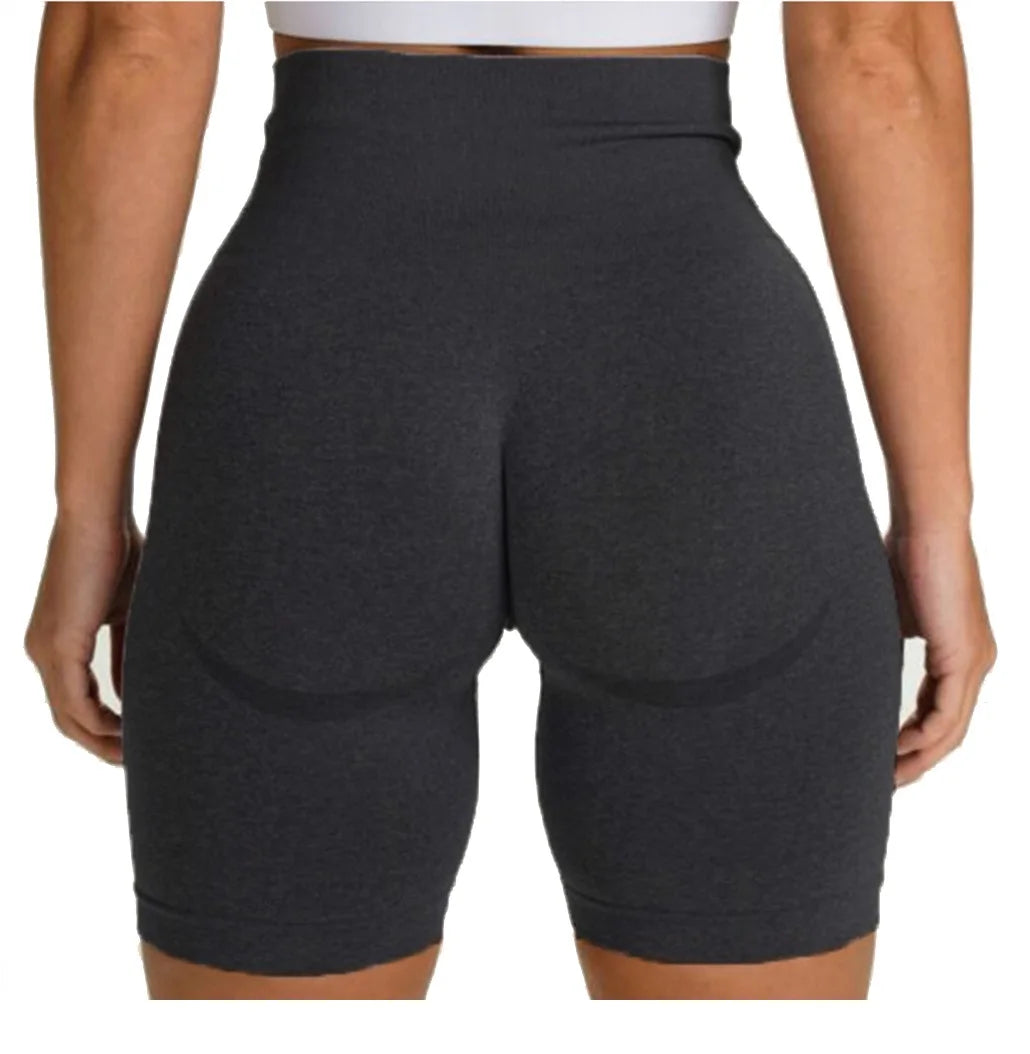 YK 2023 Women's Solid High Waisted Seamless Four-Way Stretch Sweat-Wicking Sport Running Yoga Gym Workout Shorts