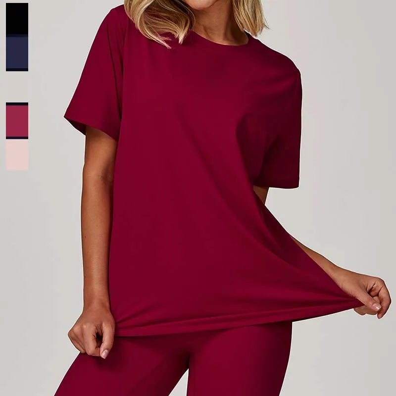 SHINBENE Women's Casual Oversized T-Shirts Summer Crewneck Short Sleeve Workout Basic Tee Yoga Tops